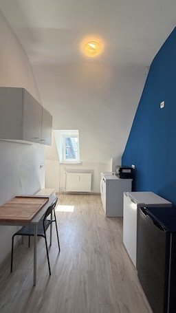 Frigobar, placa de cocina, utensilios de cocina