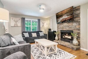 Smart TV, fireplace, video games