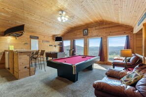 TV, fireplace, DVD player, table football