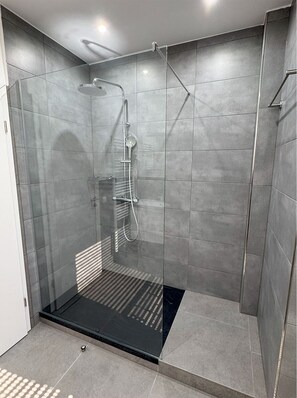 Habitación básica con 2 camas individuales, vista a la ciudad | Baño | Regadera, secadora de cabello, toallas, papel de baño 