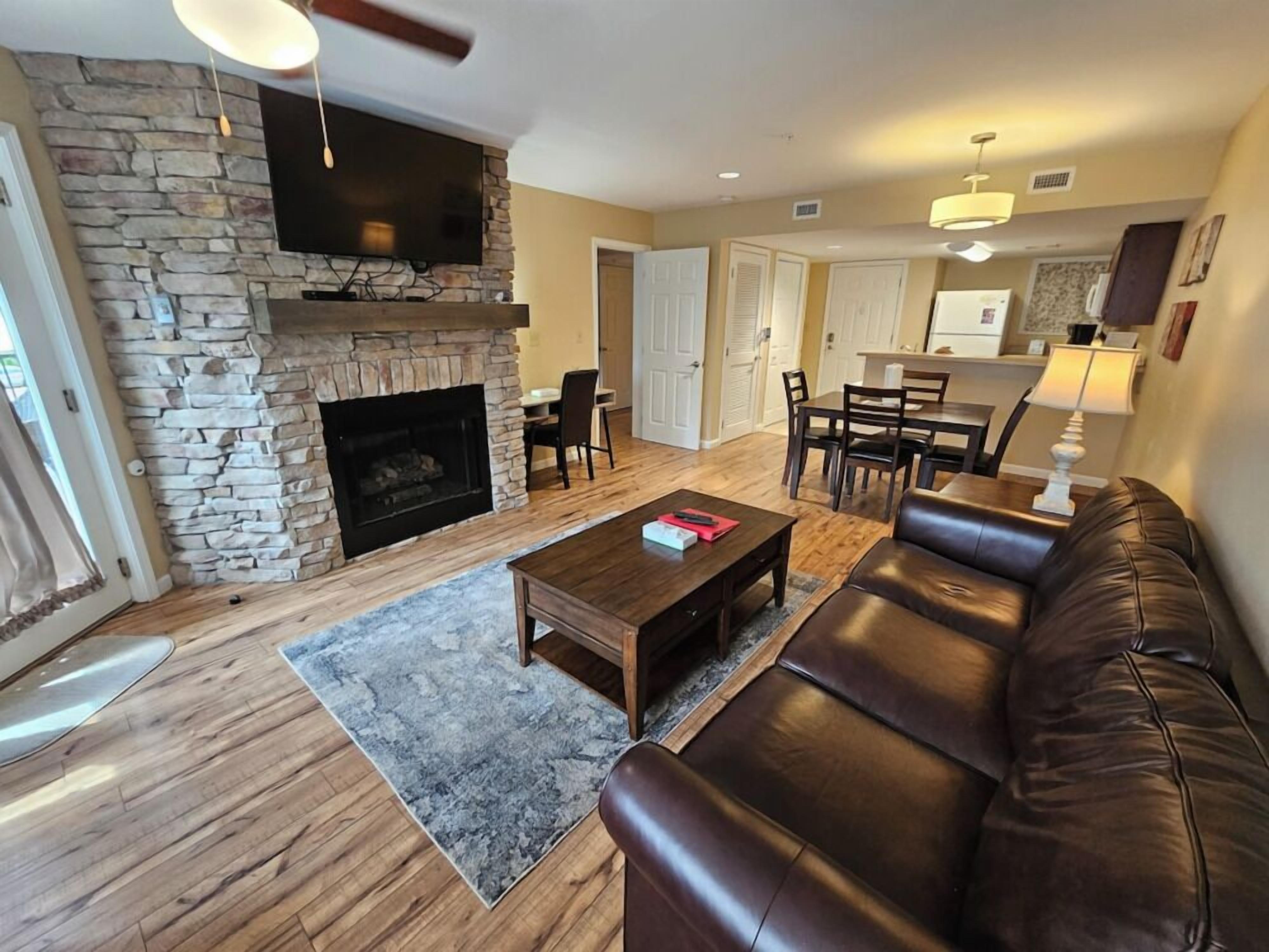 TV, fireplace, foosball, table tennis