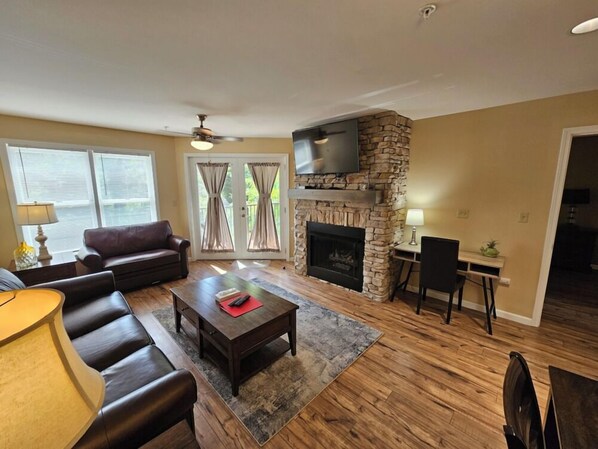 TV, fireplace, foosball, table tennis