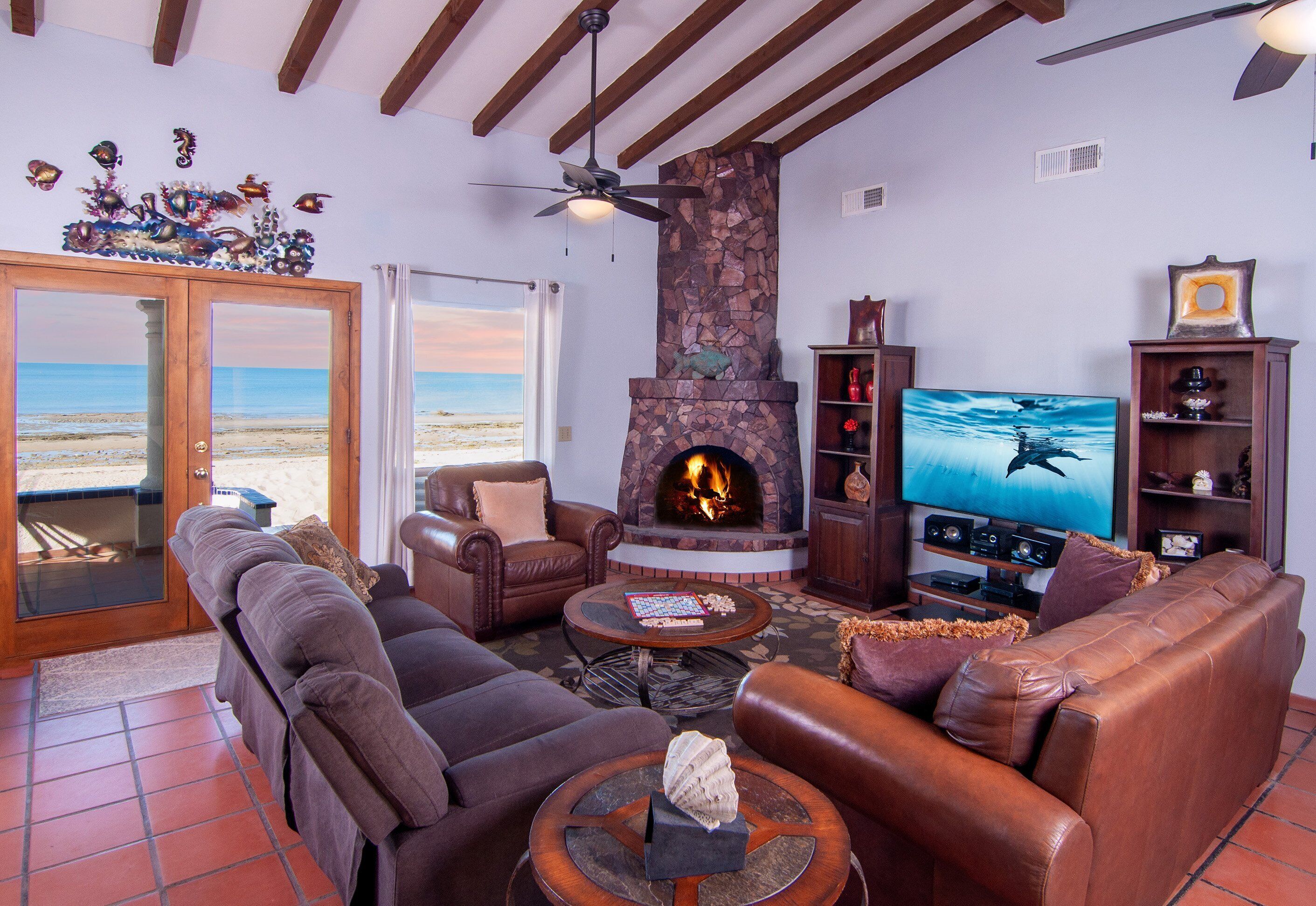 House, Multiple Beds, Patio (Playa Vida) | Living area | Fireplace
