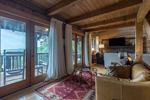 Smart TV, fireplace, DVD player, books