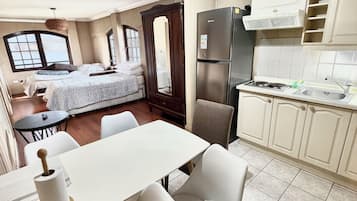 Family Apartment, Private Bathroom, City View | Private kitchen | Stovetop, electric kettle, cookware/dishes/utensils, cleaning supplies