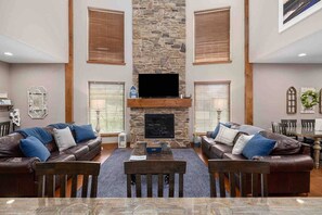 Smart TV, fireplace, table football