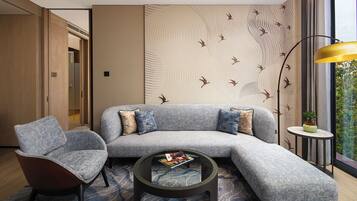 Executive Suite, 1 Bedroom | Living area | 52-inch Smart TV with cable channels