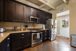 Fridge, microwave, oven, stovetop - ATX Oasis! 3-Story Home w/ Heated Pool, Spa & Outdoor Fun - Close to downtown (Austin)