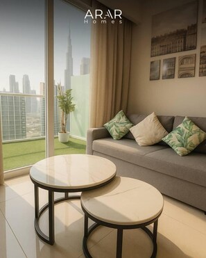 Apartamento, vista para a cidade | Área de estar