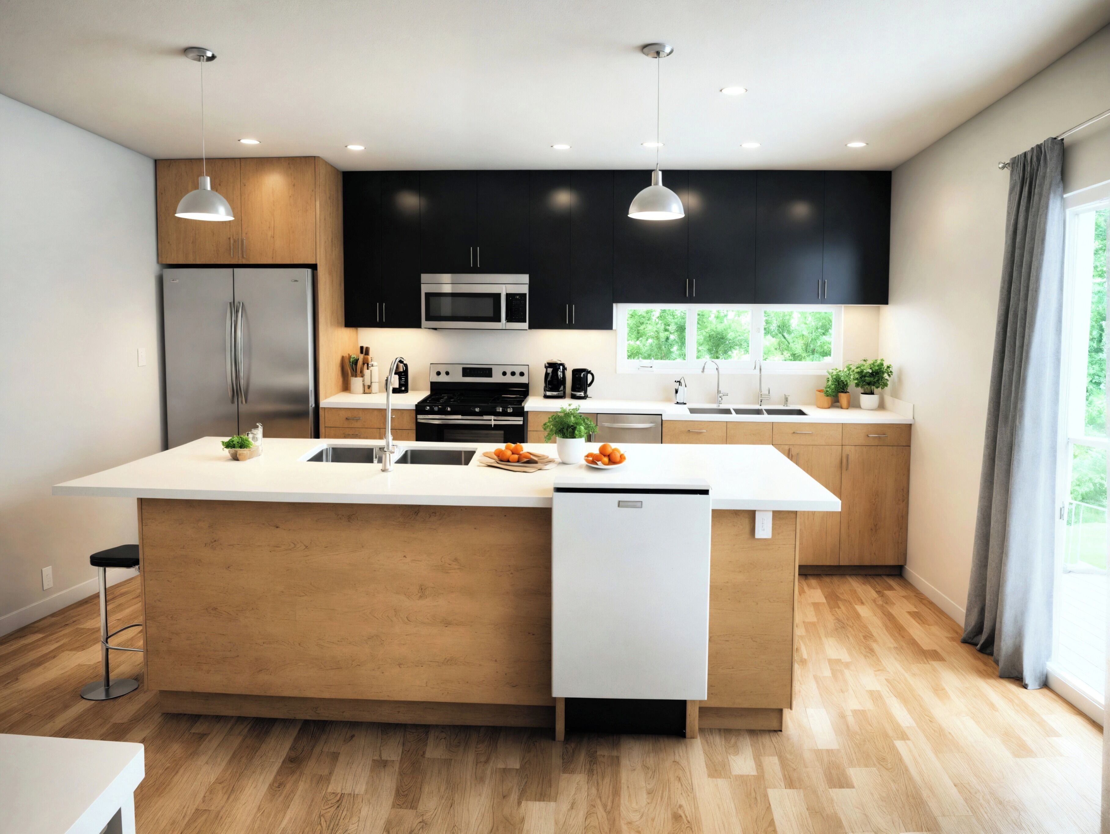 冷蔵庫、電子レンジ、オーブン、コンロ