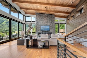 Smart TV, fireplace, stereo, offices