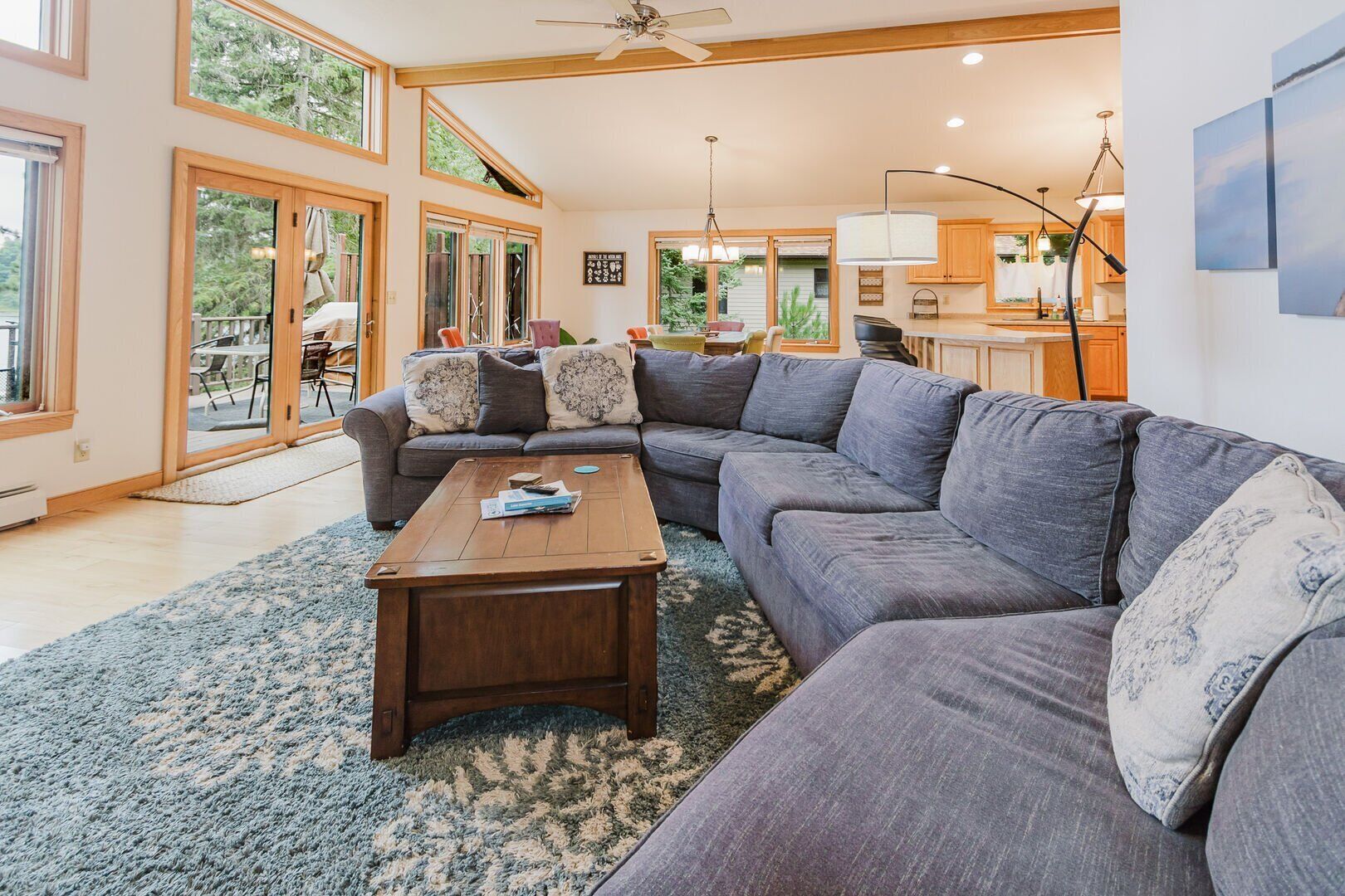 Smart TV, fireplace, video games, DVD player