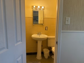 Combined shower/bathtub, free toiletries, towels, soap