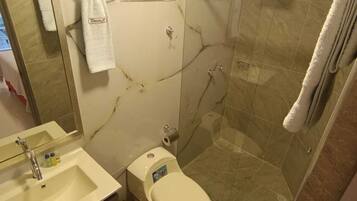 Ducha, toallas, jabón, shampoo