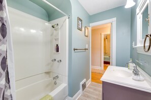Hair dryer, soap, toilet paper