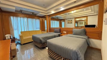 Desk, free WiFi, bed sheets