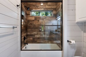 Shower, eco-friendly toiletries, hair dryer