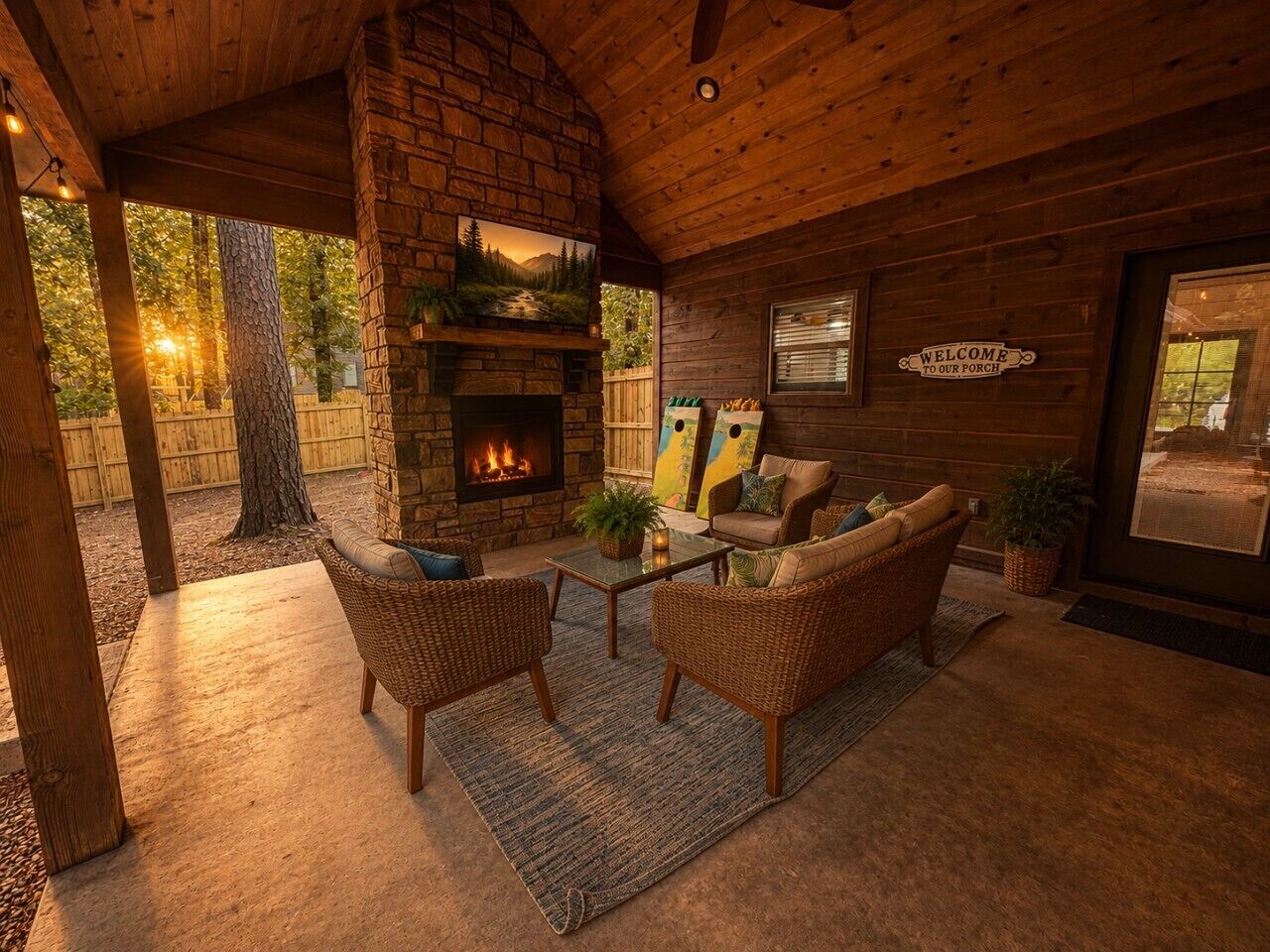 Enjoy cozy evenings by the outdoor fireplace