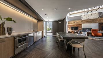 Fridge, microwave, oven, dishwasher