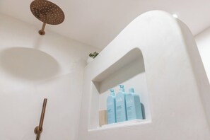 Douche, sèche-cheveux, serviettes fournies, savon