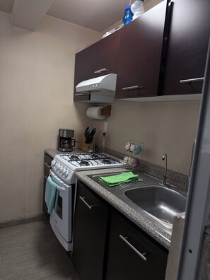 Fridge, microwave, oven, coffee/tea maker