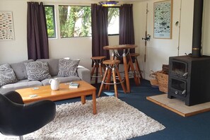 Télévision, cheminée, lecteur de DVD