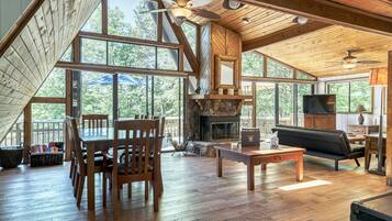 TV, fireplace, foosball