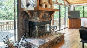 TV, fireplace, foosball