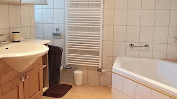 Hair dryer, towels, toilet paper