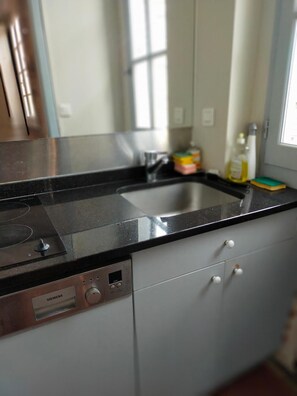 Fridge, microwave, dishwasher, coffee/tea maker