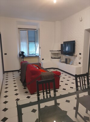 Televisión, chimenea y libros 