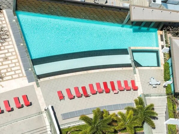Outdoor pool, pool loungers