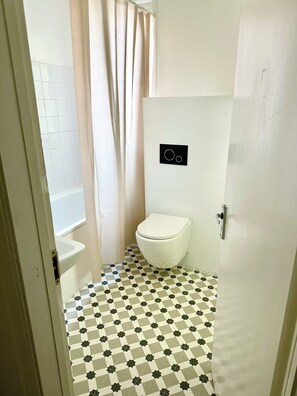 Hair dryer, towels, toilet paper