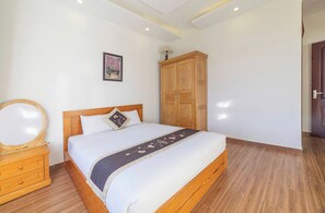 Down duvets, memory-foam beds, desk, iron/ironing board