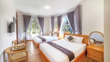 Double Room, Garden View | Down comforters, memory foam beds, desk, iron/ironing board