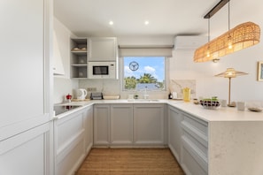 Fridge, microwave, oven, coffee/tea maker