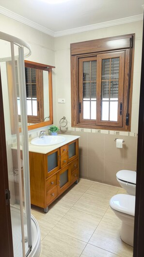 Dusche, Haartrockner, Handtücher