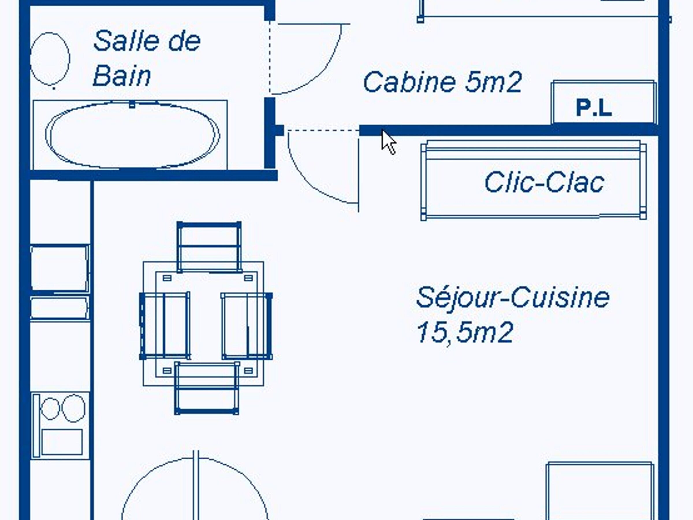 A hotel layout with a bathroom, a 5m2 ensuite room, a 15.5m2 sitting/dining area, and a 5m2 ensuite room.