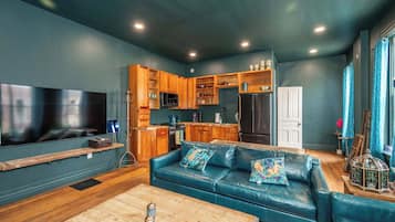 Apartment, 1 King Bed, Kitchen (Timeless on Main 2) | Living area | 42-inch flat-screen TV with digital channels