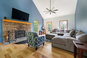 TV, fireplace, offices