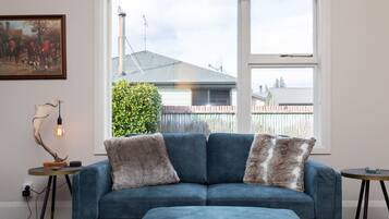 Een smart-tv, een open haard, een dvd-speler en een filmbibliotheek