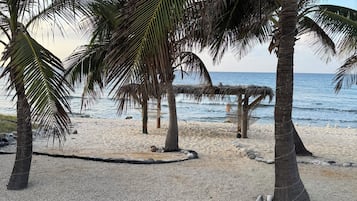 On the beach, beach towels