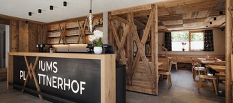 Spacious Alpine-style apartment with private garden and pool view.