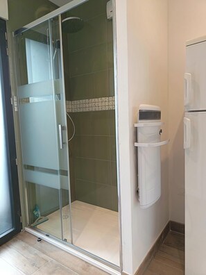 Hair dryer, towels, toilet paper