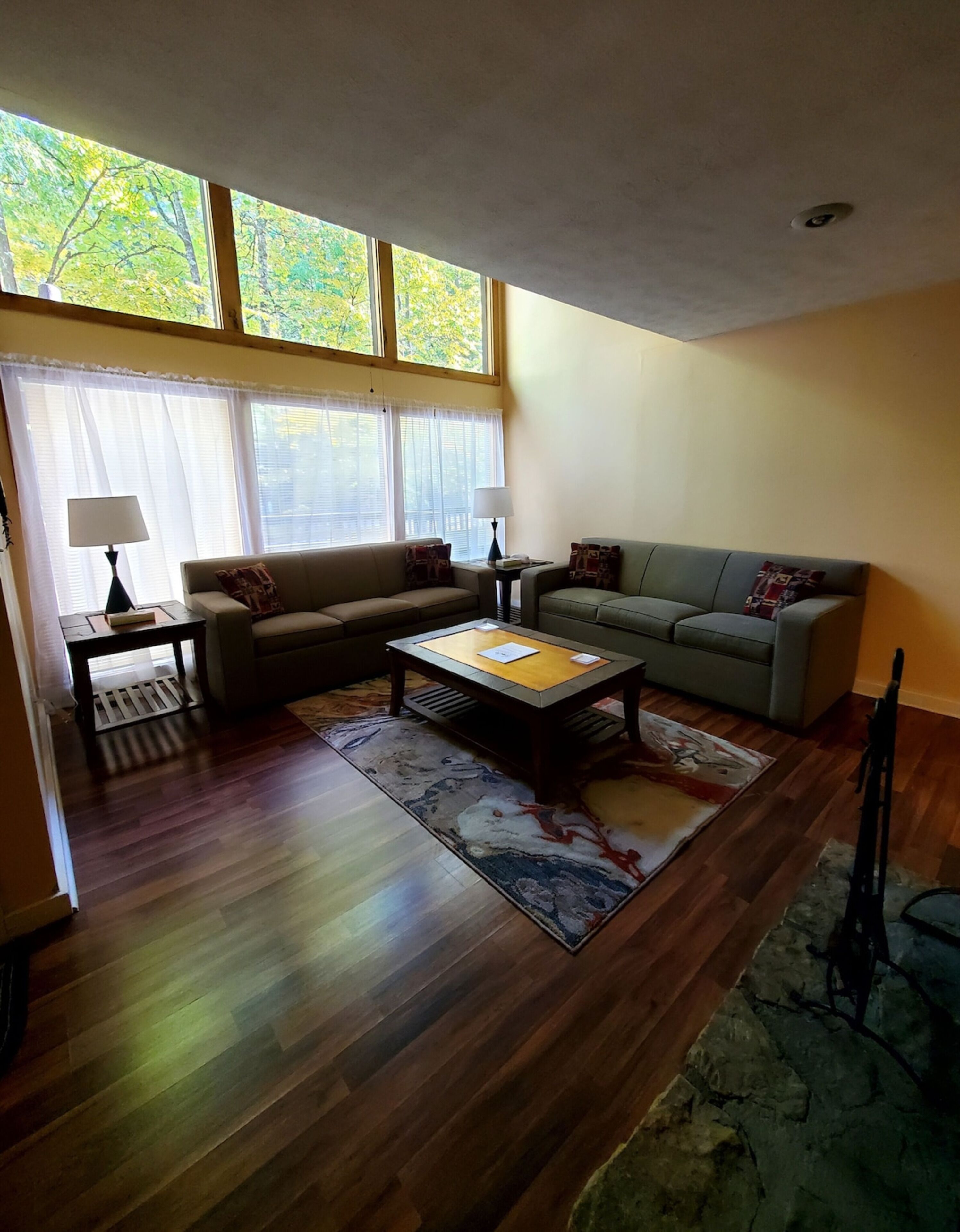 Executive House, 2 Bedrooms, Patio, Mountainside | Living room | 35-inch Smart TV with satellite channels, fireplace, books