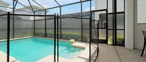 Pool secured with a child safety fence