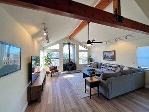 TV, fireplace