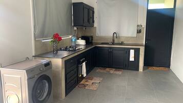 Fridge, microwave, oven, electric kettle