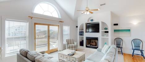 TV, fireplace, DVD player, foosball