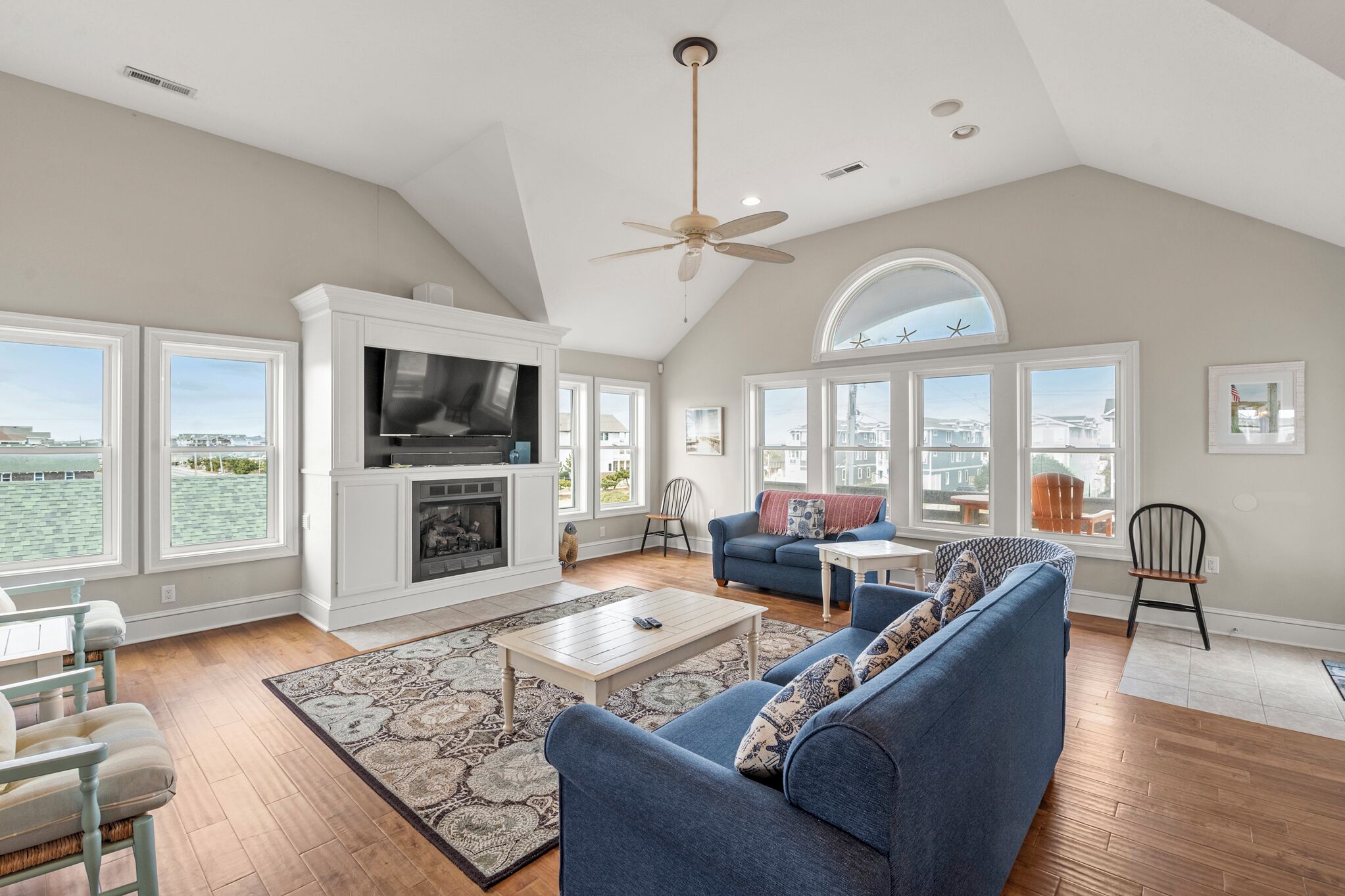 TV, fireplace, DVD player, foosball